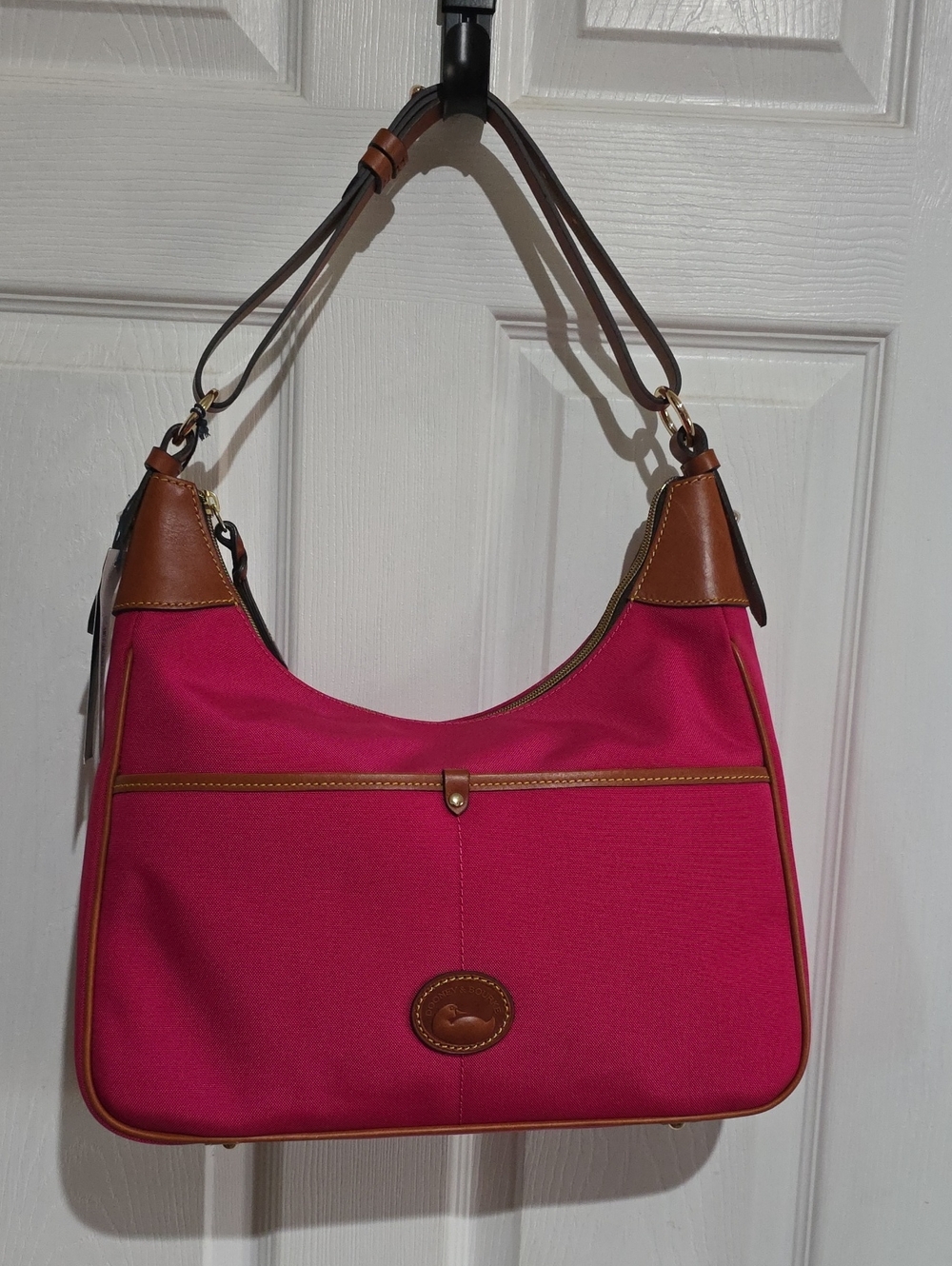 Dooney & Bourke Rebecca Pink Shoulder Bag with Brown Leather Trim